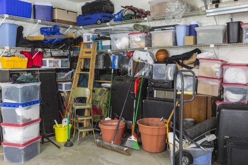 Team organizing garage items